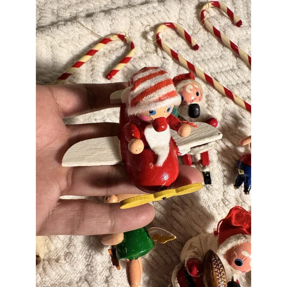 12 Vtg Tiny Painted Wooden santa pig Folk Art Mix